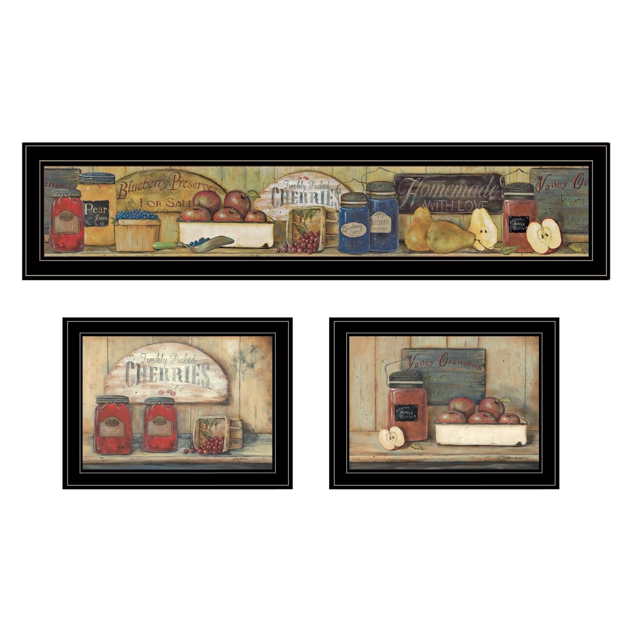 Edge Collections - 27"x15" - Multi - Trendy Décor Country Kitchen Framed Wall Art Vignette - 3 Piece